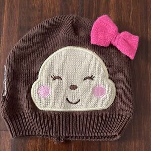 3 For $12 Brown Knit Beanie with Pink Bow and Cloud Design